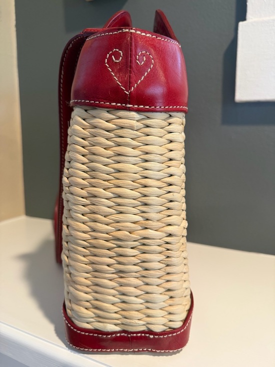 Brighton Woven Straw Tote Purse Red Leather Heart Handle opt. shoulder strap - Picture 5 of 16